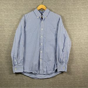 Izod Mens Blue/Black Gingham Plaid Long Sleeve‎ Button Down Size Large